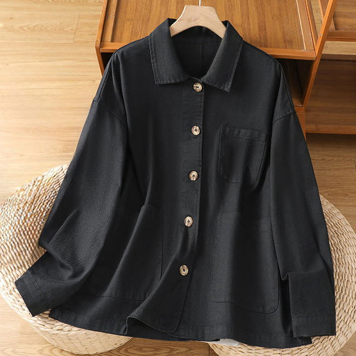 Camicia casual da donna in cotone e poliestere con maniche lunghe e collo alto, Buddha Stones, con tasche - Nero - US14, UK/AU18, EU46 (2XL) - image 9