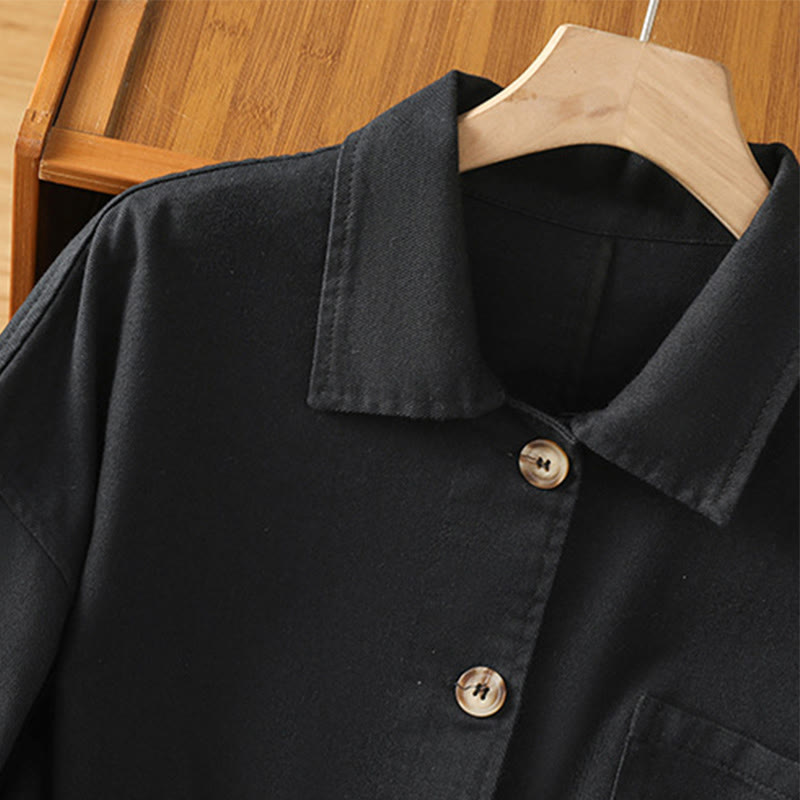 Camicia casual da donna in cotone e poliestere con maniche lunghe e collo alto, Buddha Stones, con tasche - image 14