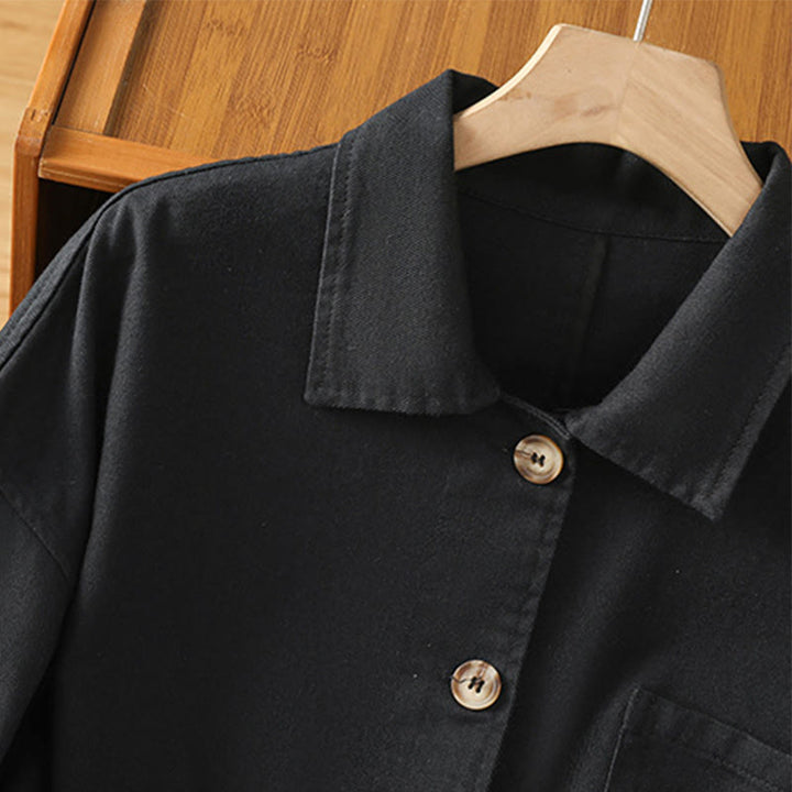 Camicia casual da donna in cotone e poliestere con maniche lunghe e collo alto, Buddha Stones, con tasche - image 14