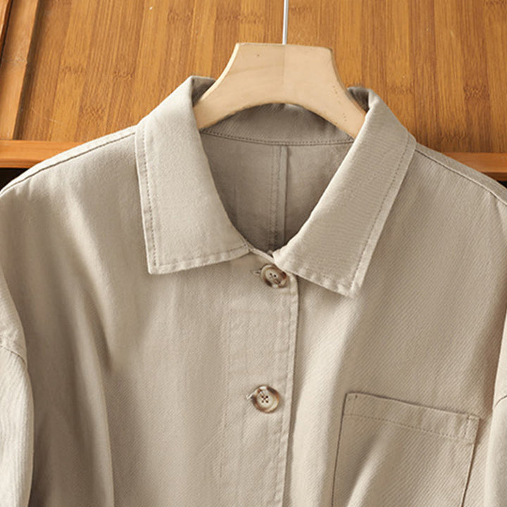 Camicia casual da donna in cotone e poliestere con maniche lunghe e collo alto, Buddha Stones, con tasche - image 23