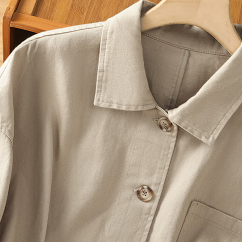 Camicia casual da donna in cotone e poliestere con maniche lunghe e collo alto, Buddha Stones, con tasche - image 20