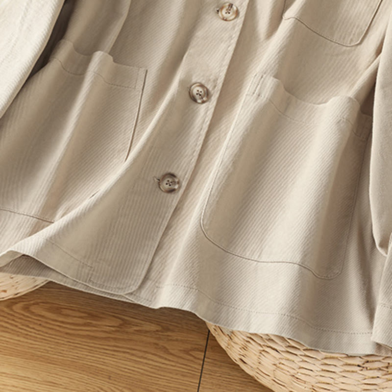 Camicia casual da donna in cotone e poliestere con maniche lunghe e collo alto, Buddha Stones, con tasche - image 24