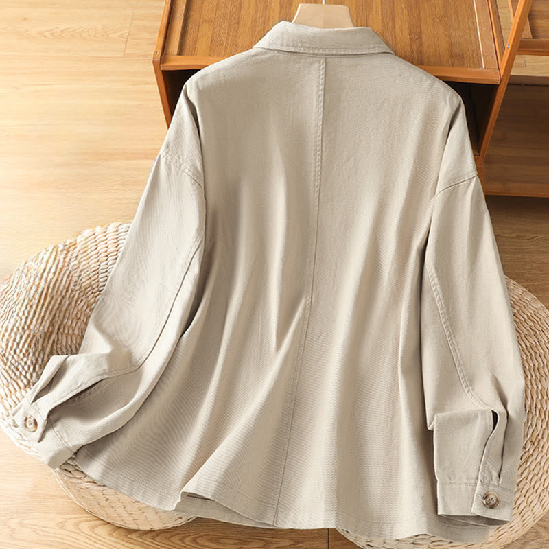 Camicia casual da donna in cotone e poliestere con maniche lunghe e collo alto, Buddha Stones, con tasche - image 19
