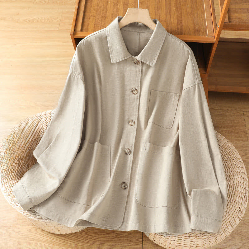 Camicia casual da donna in cotone e poliestere con maniche lunghe e collo alto, Buddha Stones, con tasche - Beige - US14, UK/AU18, EU46 (2XL) - image 18