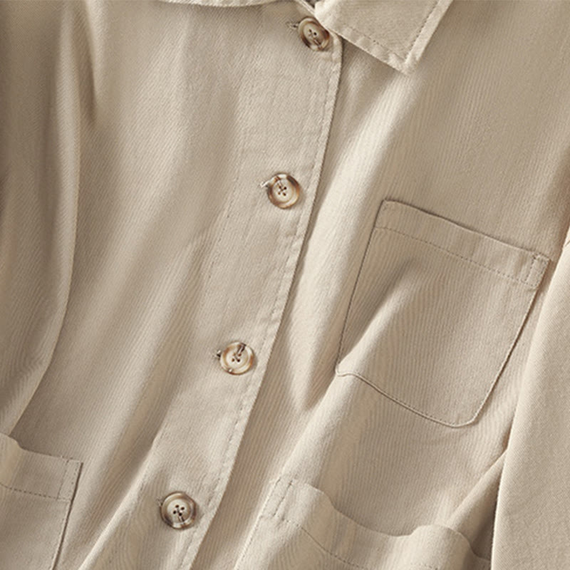 Camicia casual da donna in cotone e poliestere con maniche lunghe e collo alto, Buddha Stones, con tasche - image 22