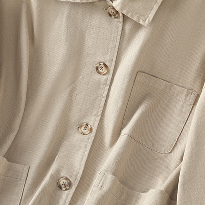 Camicia casual da donna in cotone e poliestere con maniche lunghe e collo alto, Buddha Stones, con tasche - image 22