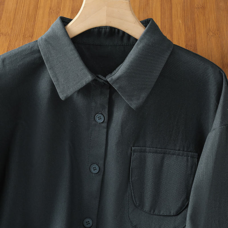 Buddha Stones Camicia casual da donna in cotone con maniche lunghe e collo alto e tasche - image 5