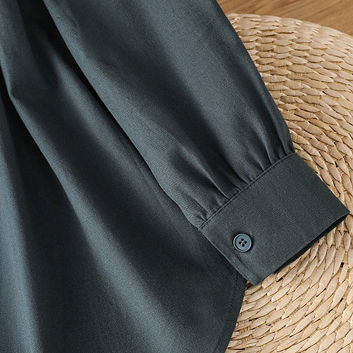 Buddha Stones Camicia casual da donna in cotone con maniche lunghe e collo alto e tasche - image 3