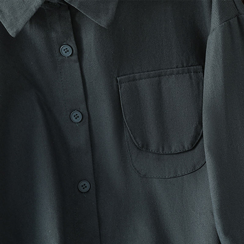 Buddha Stones Camicia casual da donna in cotone con maniche lunghe e collo alto e tasche - image 7