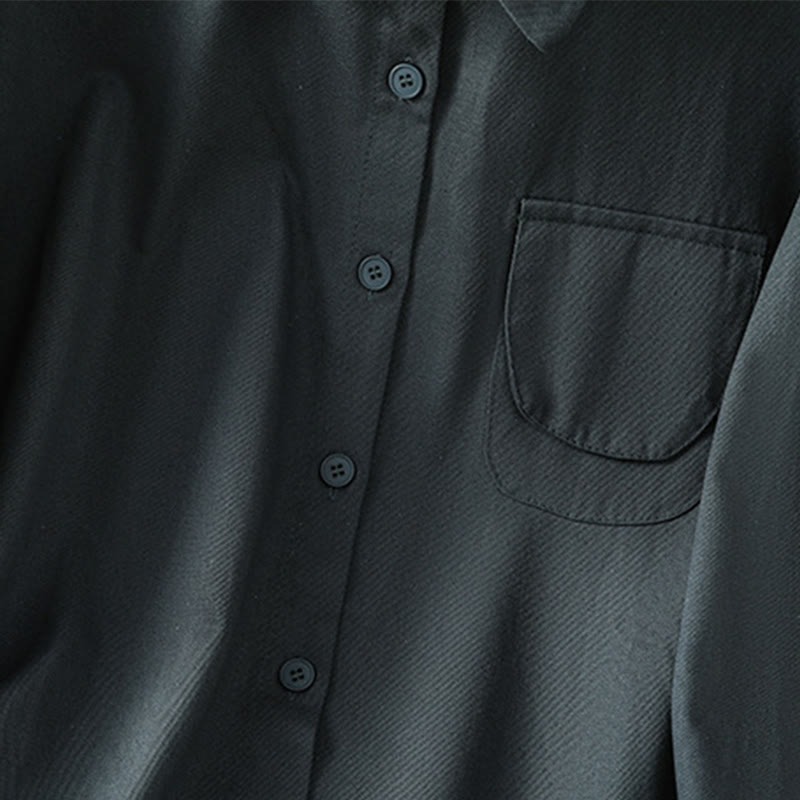 Buddha Stones Camicia casual da donna in cotone con maniche lunghe e collo alto e tasche - image 2