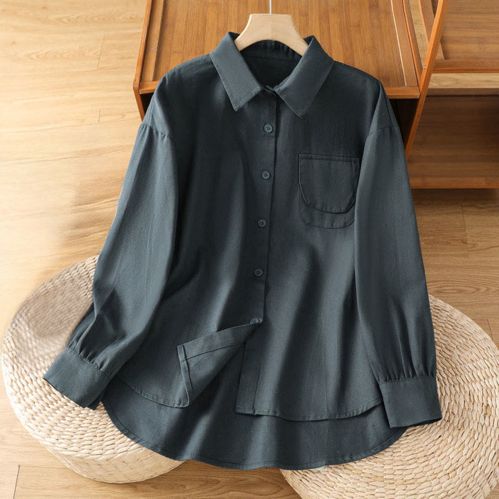 Buddha Stones Camicia casual da donna in cotone con maniche lunghe e collo alto e tasche - Grigio ardesia scuro - US14, UK/AU18, EU46 (2XL) - image 0