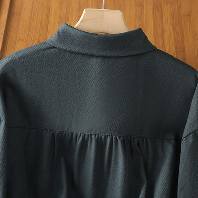 Buddha Stones Camicia casual da donna in cotone con maniche lunghe e collo alto e tasche - image 4