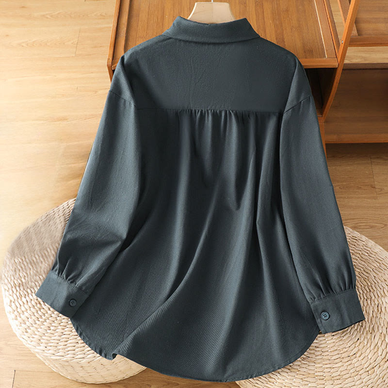 Buddha Stones Camicia casual da donna in cotone con maniche lunghe e collo alto e tasche - image 1