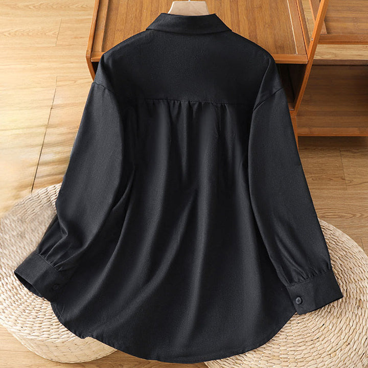 Buddha Stones Camicia casual da donna in cotone con maniche lunghe e collo alto e tasche - image 10