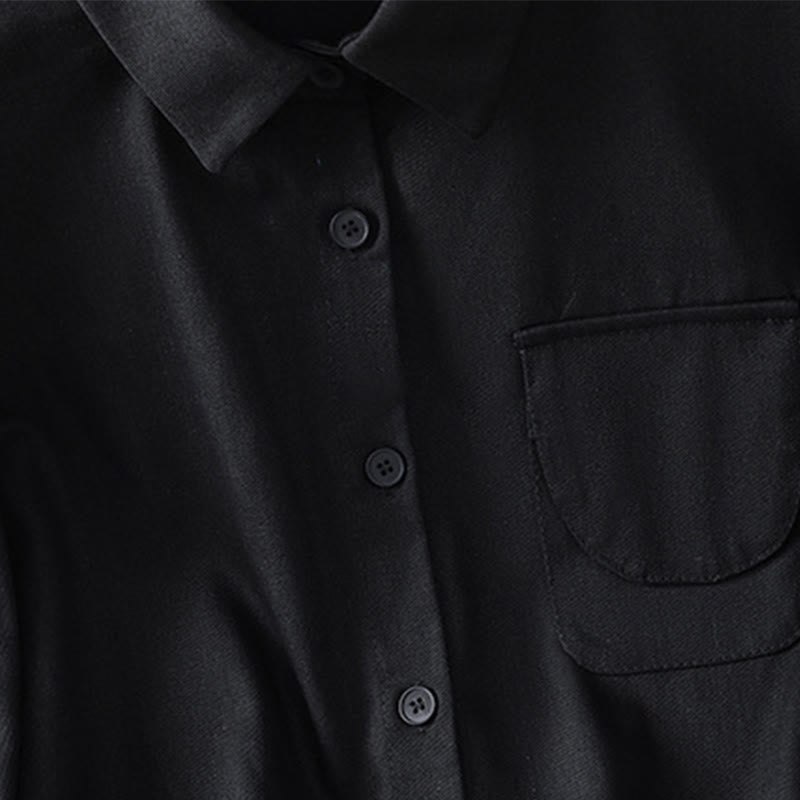 Buddha Stones Camicia casual da donna in cotone con maniche lunghe e collo alto e tasche - image 12