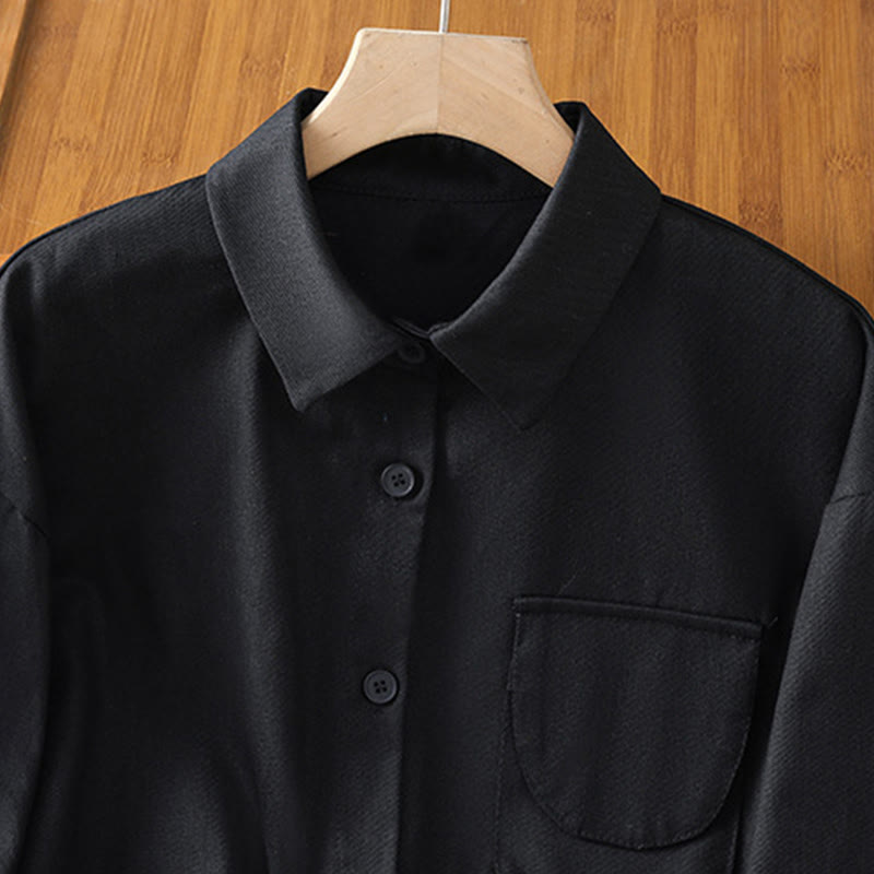 Buddha Stones Camicia casual da donna in cotone con maniche lunghe e collo alto e tasche - image 14