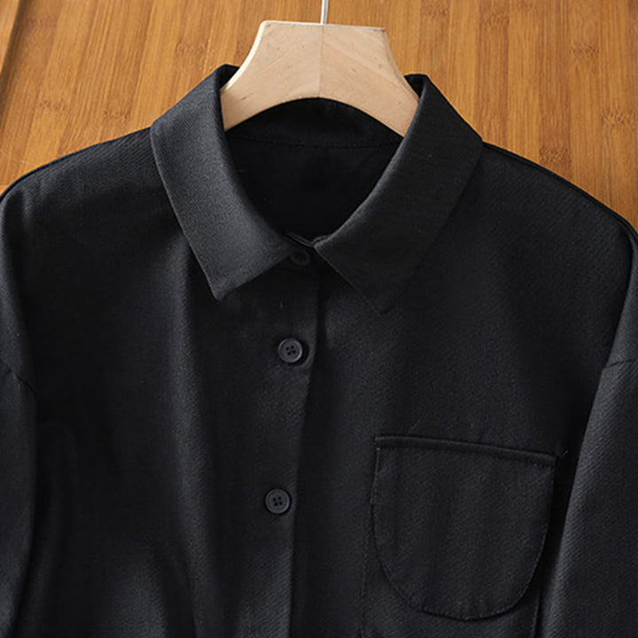 Buddha Stones Camicia casual da donna in cotone con maniche lunghe e collo alto e tasche - image 14