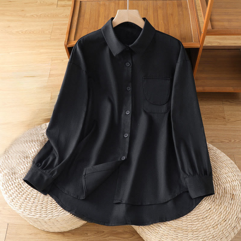 Buddha Stones Camicia casual da donna in cotone con maniche lunghe e collo alto e tasche - Nero - US14, UK/AU18, EU46 (2XL) - image 9