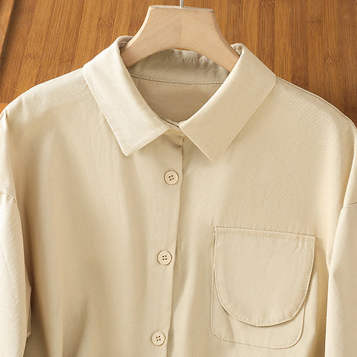 Buddha Stones Camicia casual da donna in cotone con maniche lunghe e collo alto e tasche - image 25