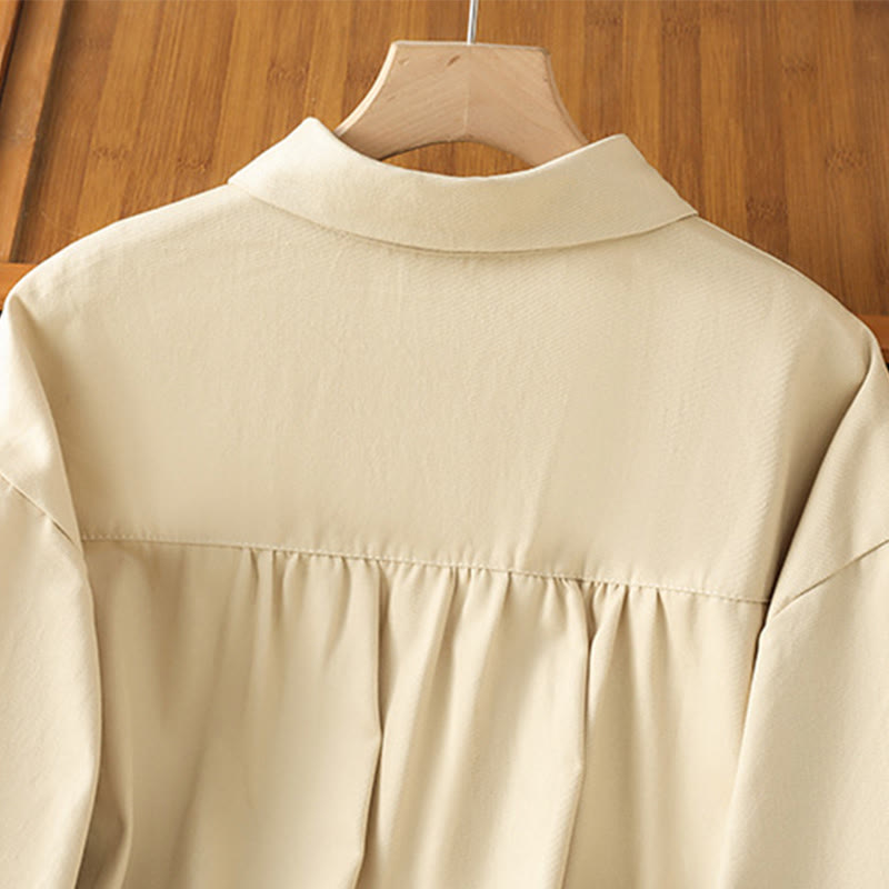Buddha Stones Camicia casual da donna in cotone con maniche lunghe e collo alto e tasche - image 24