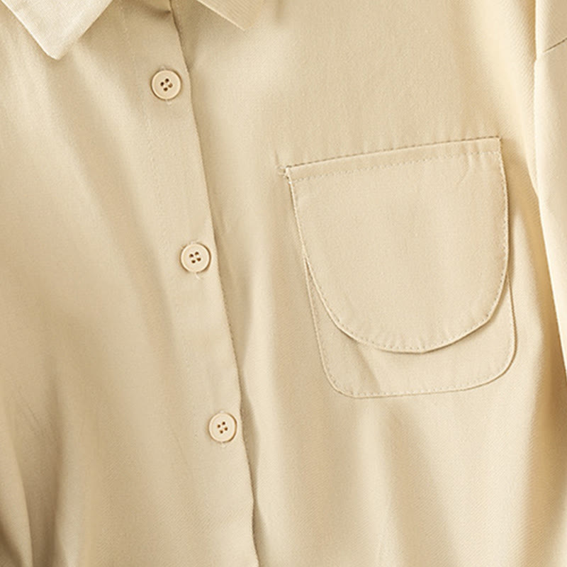 Buddha Stones Camicia casual da donna in cotone con maniche lunghe e collo alto e tasche - image 23