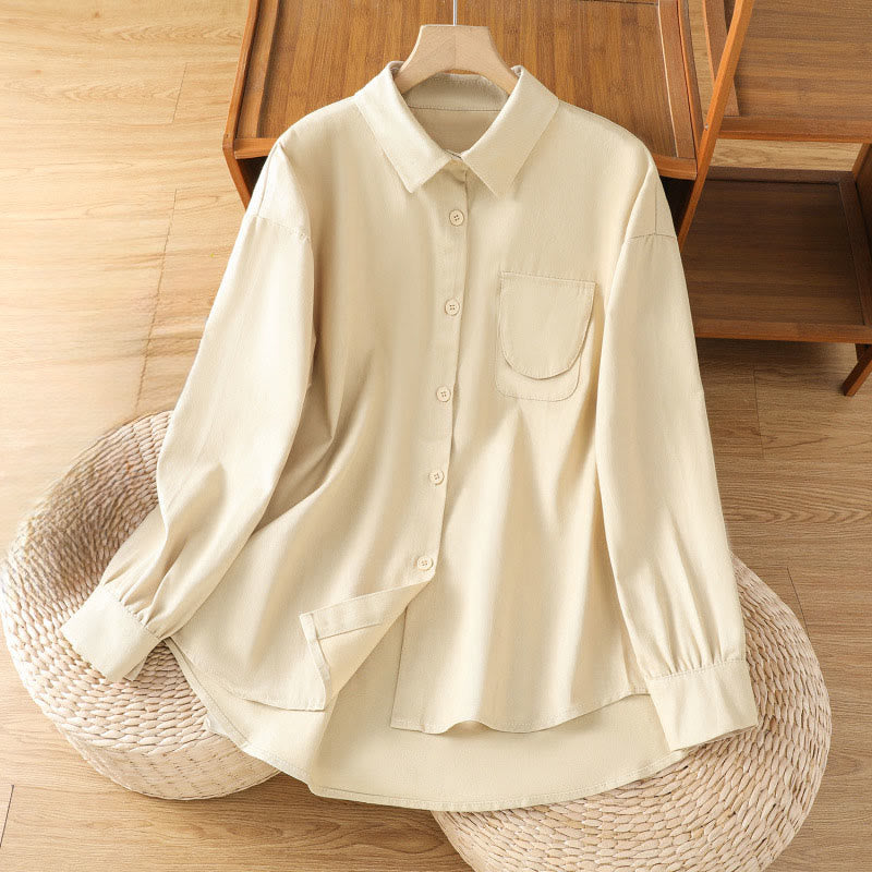 Buddha Stones Camicia casual da donna in cotone con maniche lunghe e collo alto e tasche - PapayaWhip - US14, UK/AU18, EU46 (2XL) - image 18