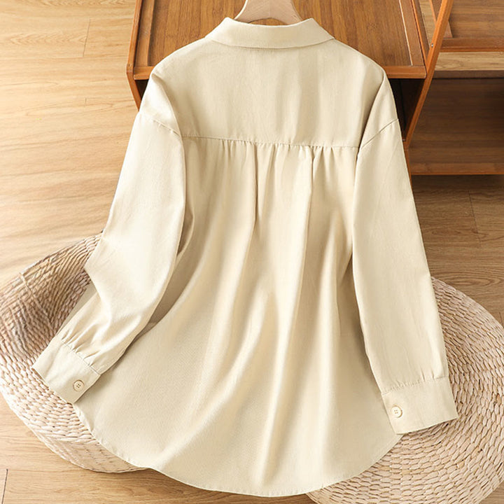 Buddha Stones Camicia casual da donna in cotone con maniche lunghe e collo alto e tasche - image 19