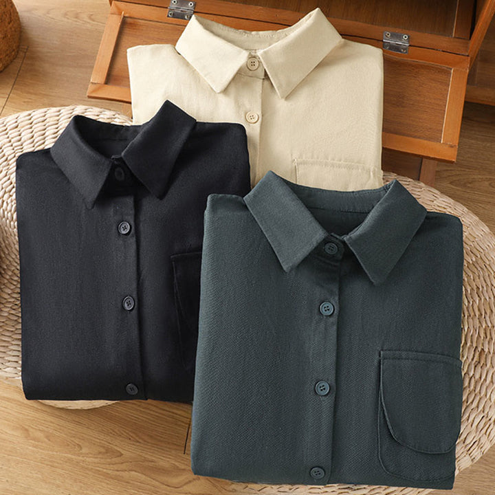 Buddha Stones Camicia casual da donna in cotone con maniche lunghe e collo alto e tasche - image 29