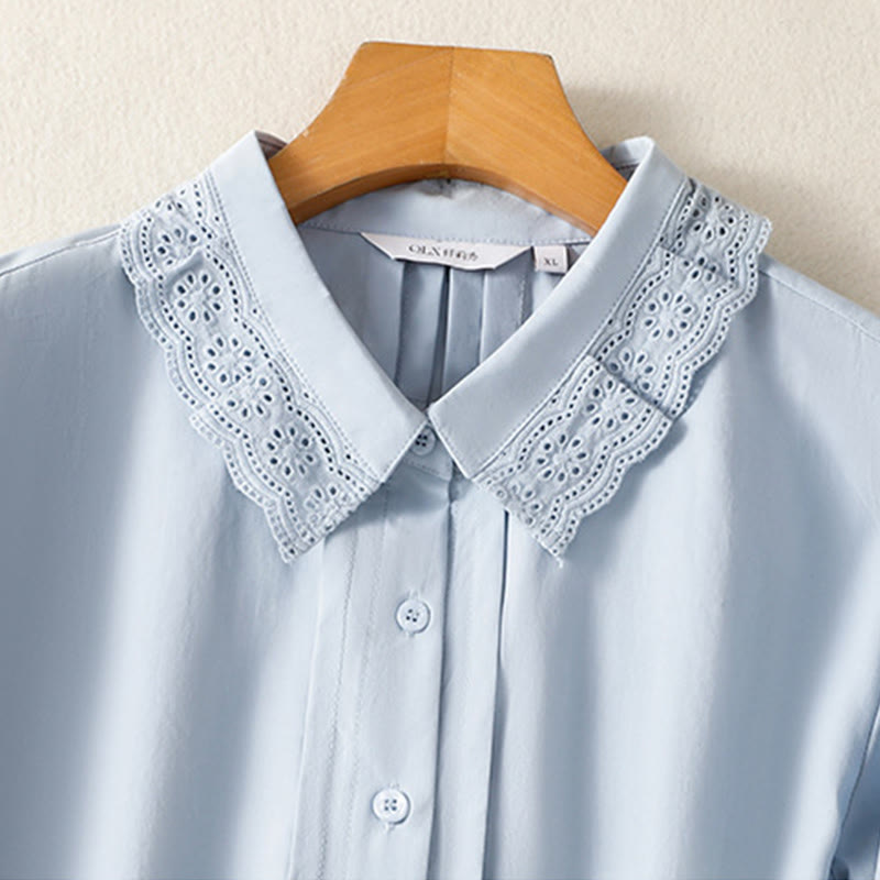 Buddha Stones Camicia casual da donna in cotone con revers in pizzo e maniche lunghe - image 2