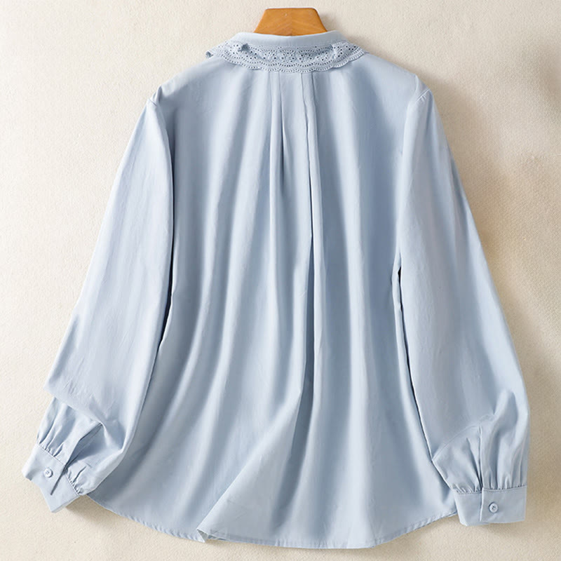 Buddha Stones Camicia casual da donna in cotone con revers in pizzo e maniche lunghe - image 1