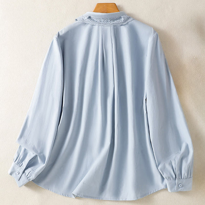 Buddha Stones Camicia casual da donna in cotone con revers in pizzo e maniche lunghe - image 1