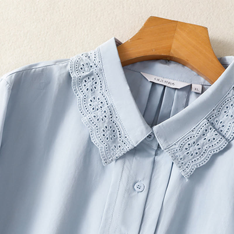 Buddha Stones Camicia casual da donna in cotone con revers in pizzo e maniche lunghe - image 4