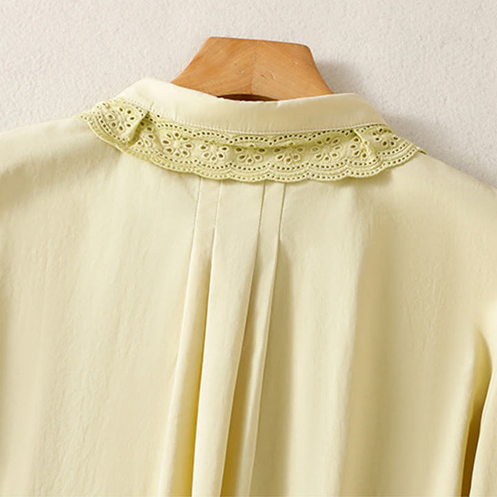 Buddha Stones Camicia casual da donna in cotone con revers in pizzo e maniche lunghe - image 12