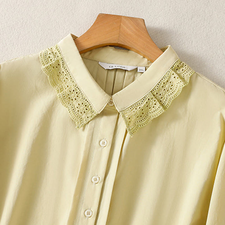 Buddha Stones Camicia casual da donna in cotone con revers in pizzo e maniche lunghe - image 13