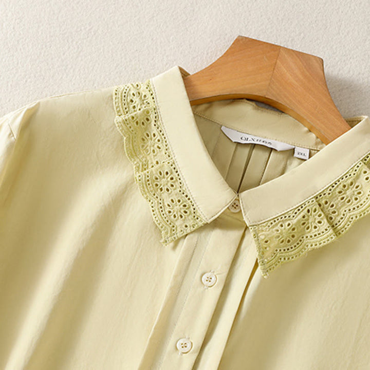 Buddha Stones Camicia casual da donna in cotone con revers in pizzo e maniche lunghe - image 11