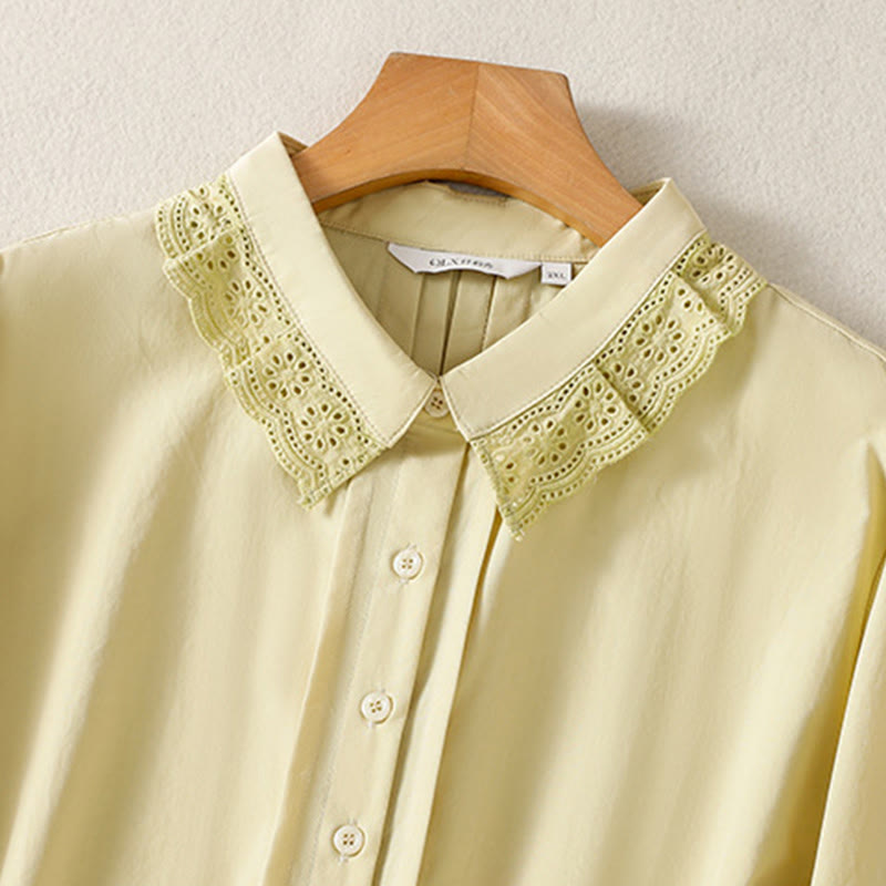 Buddha Stones Camicia casual da donna in cotone con revers in pizzo e maniche lunghe - image 13