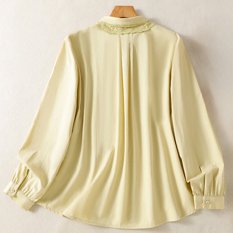 Buddha Stones Camicia casual da donna in cotone con revers in pizzo e maniche lunghe - image 10