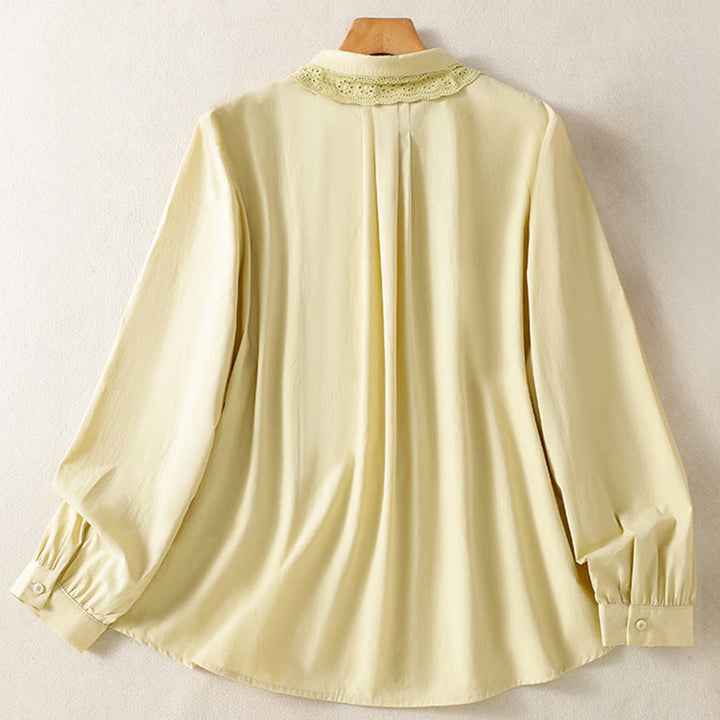 Buddha Stones Camicia casual da donna in cotone con revers in pizzo e maniche lunghe - image 10