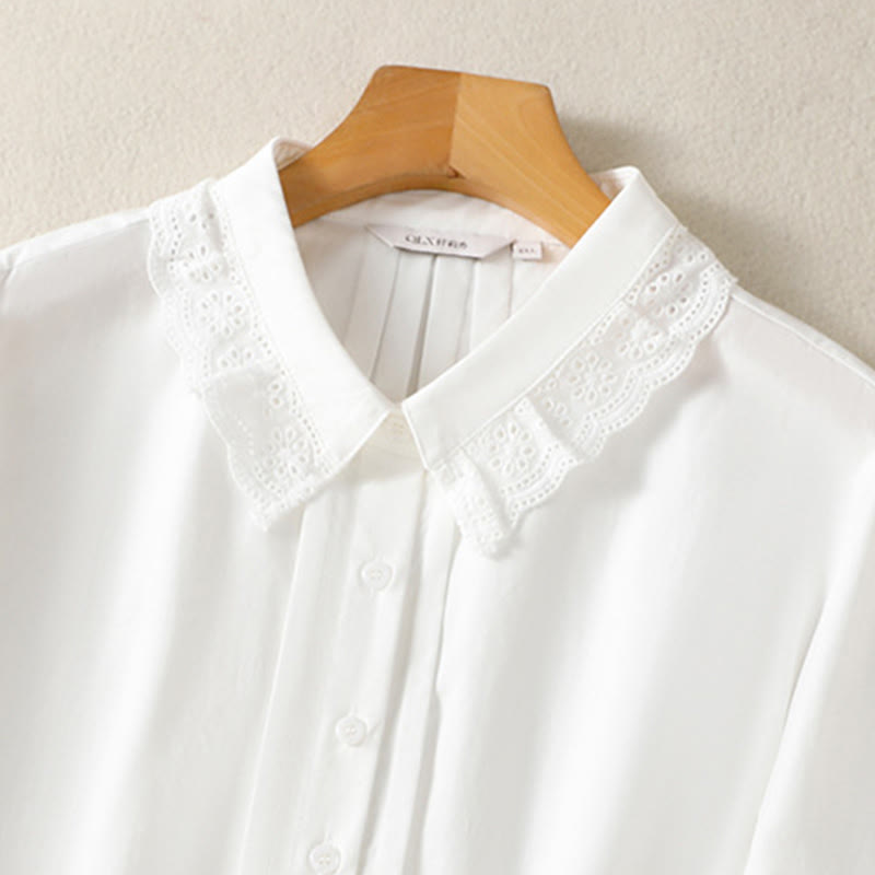 Buddha Stones Camicia casual da donna in cotone con revers in pizzo e maniche lunghe - image 26