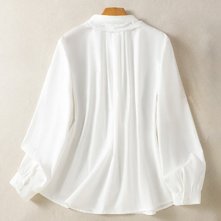 Buddha Stones Camicia casual da donna in cotone con revers in pizzo e maniche lunghe - image 20