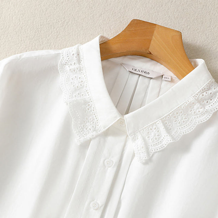 Buddha Stones Camicia casual da donna in cotone con revers in pizzo e maniche lunghe - image 25