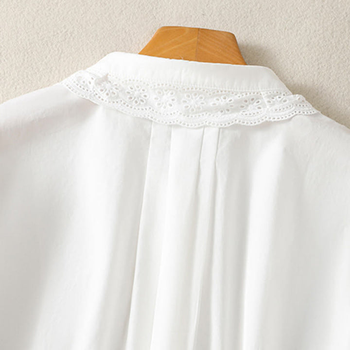 Buddha Stones Camicia casual da donna in cotone con revers in pizzo e maniche lunghe - image 21