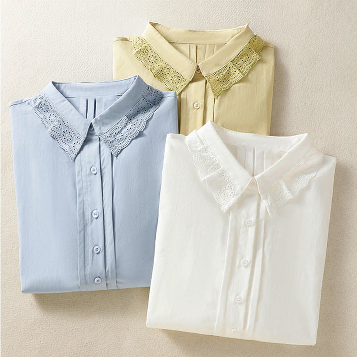 Buddha Stones Camicia casual da donna in cotone con revers in pizzo e maniche lunghe - image 28