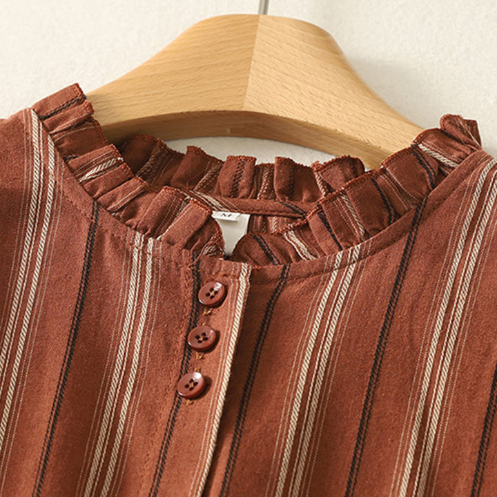 Camicia da donna in poliestere a maniche lunghe con strisce retrò casual Buddha Stones - image 1