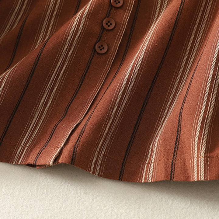 Camicia da donna in poliestere a maniche lunghe con strisce retrò casual Buddha Stones - image 3