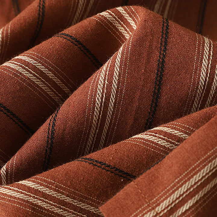 Camicia da donna in poliestere a maniche lunghe con strisce retrò casual Buddha Stones - image 4