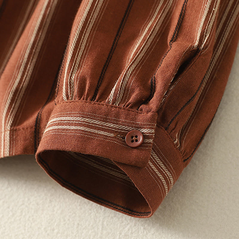 Camicia da donna in poliestere a maniche lunghe con strisce retrò casual Buddha Stones - image 2