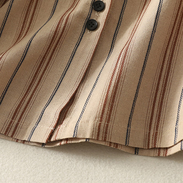 Camicia da donna in poliestere a maniche lunghe con strisce retrò casual Buddha Stones - image 10