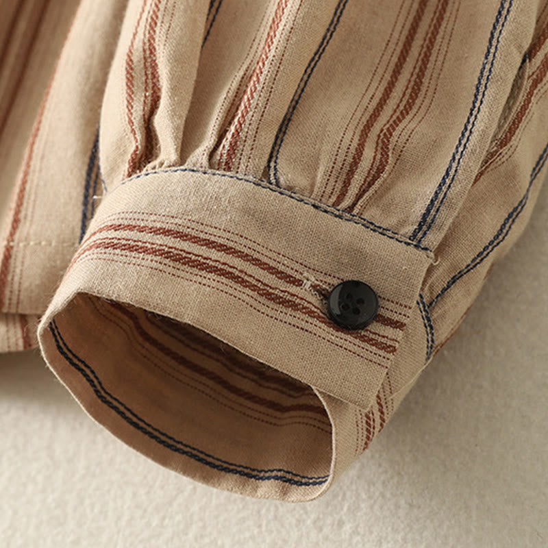 Camicia da donna in poliestere a maniche lunghe con strisce retrò casual Buddha Stones - image 7