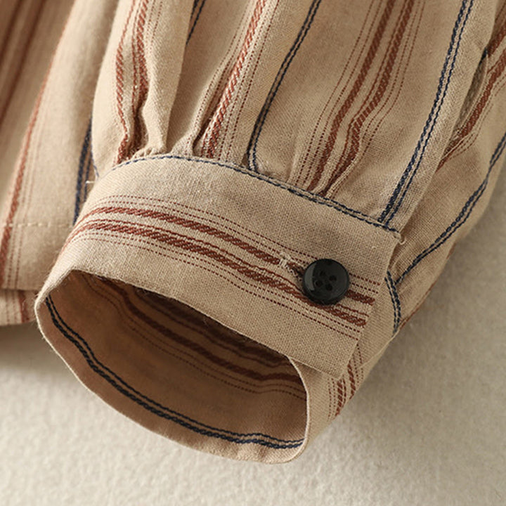 Camicia da donna in poliestere a maniche lunghe con strisce retrò casual Buddha Stones - image 7